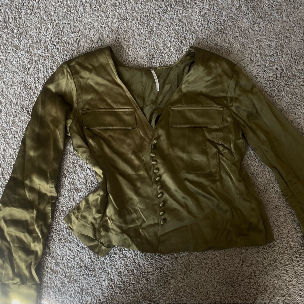 Free people olive green silk shirt